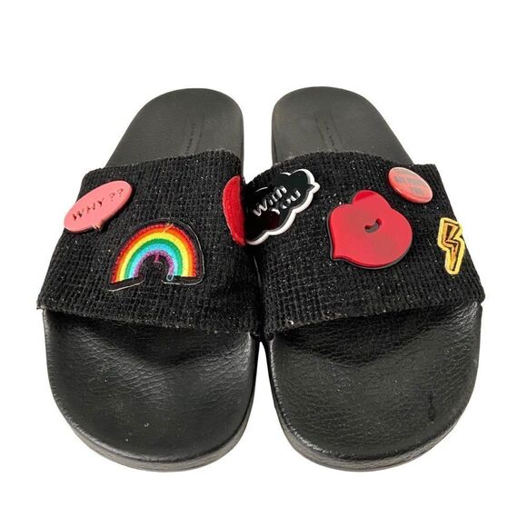 Zara Black Slides with Rainbow Kiss Cloud Charms in Size EU 40 Made in Spain - Picture 8 of 10